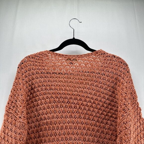 Dip Sweater Women Sz L V Neck Pullover Open Crochet Long Sleeve Preppy Sandstone - Picture 5 of 12